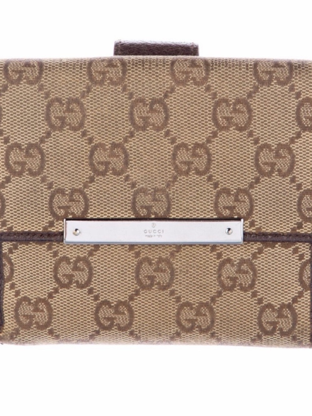 Gucci Beige/Brown GG Monogram Canvas Wallet with Silver Plate